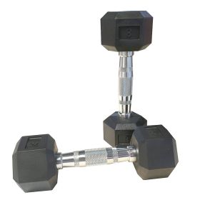 8LB 1-Pair(2pieces) HDRS Rubber Coated Solid Cast Iron Dumbbell with Contoured Chrome Handle, Hexagon Head