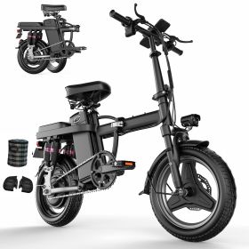 ASKGO Electric Bike For Adults, 650W Motor, 25mph 35Miles Range E Bike, 14in Tires, 48V Foldable Electric Bike For Commuting, Daily Riding, Dual (Color: Black)