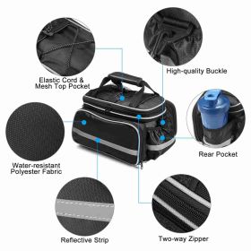 Bike Rear Seat Bag Large Capacity Water Resistant Bike Cycling Trunk Pannier Bag with Removable Shoulder Strap (Color: Black)