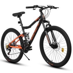 A26336-26 Inch Aluminum Frame Shock Fork Plus Shock Absorber 21-speed Unisex Mountain Bike (Color: as Pic)