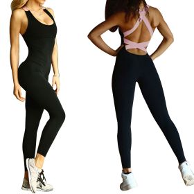 Women Sports YOGA Workout Gym Fitness Jumpsuit (Color: pink, size: XXL)