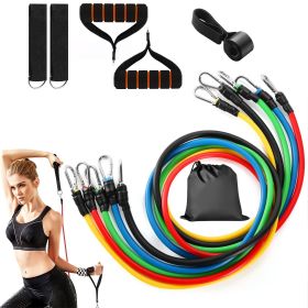 11Pcs Resistance Bands Set Fitness Workout Tubes Exercise Tube Bands Up to 100lbs (Color: Multi-Color)